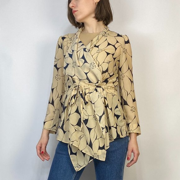 CLUB MONACO Sheer Floral ASYMMETRICAL WRAP Top! Small, 4 to 6 - Picture 6 of 9